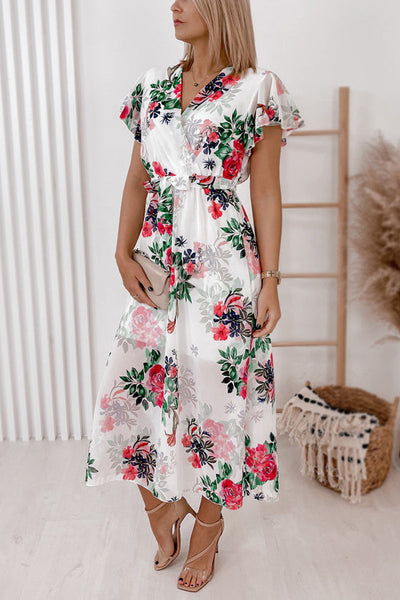 Point of Pretty Floral Ruffle Sleeve Midi Dress