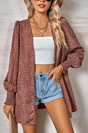 Fashion Leopard Print Lantern Sleeve Ladies Shirt